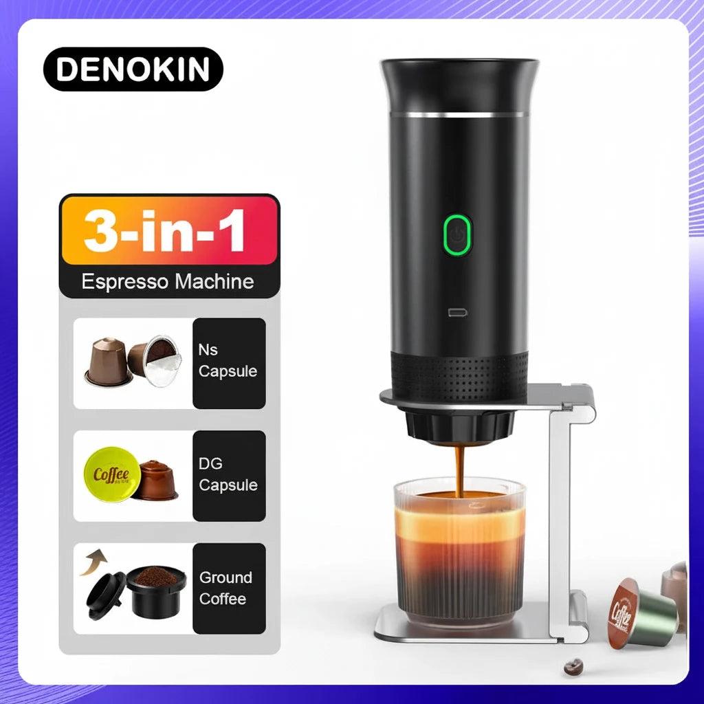 Bærbar espressomaskin 3-i-1 – 20 bar trykk, kompakt design for reise og camping